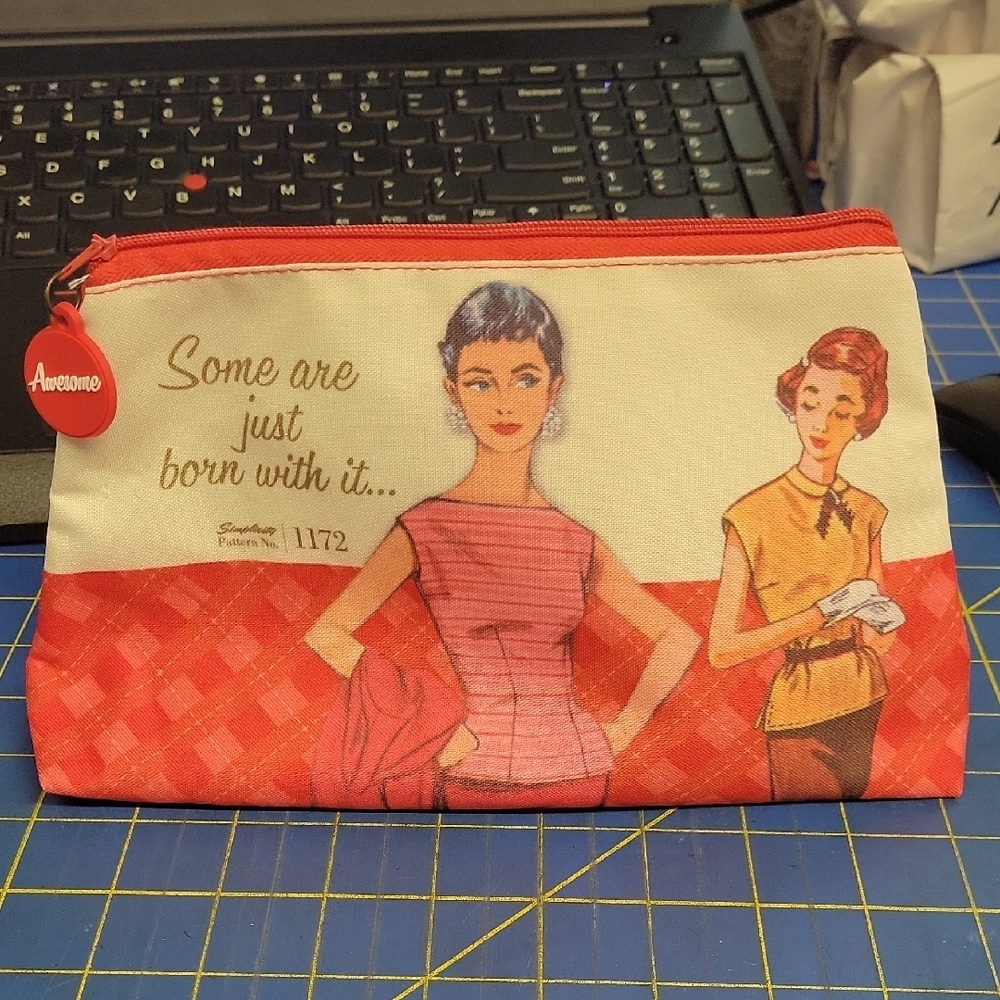 Simplicity 1172 "Some are just born with it" Retro Red Zip 10" x 6" x 3" Pouch